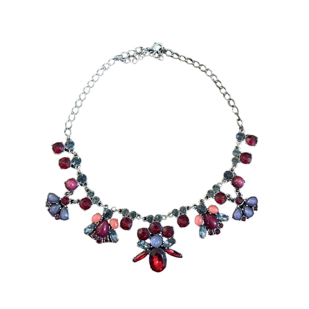 Charter Club Antique Bronze Ruby Red Crystal Bead Statement Frontal Bib Necklace